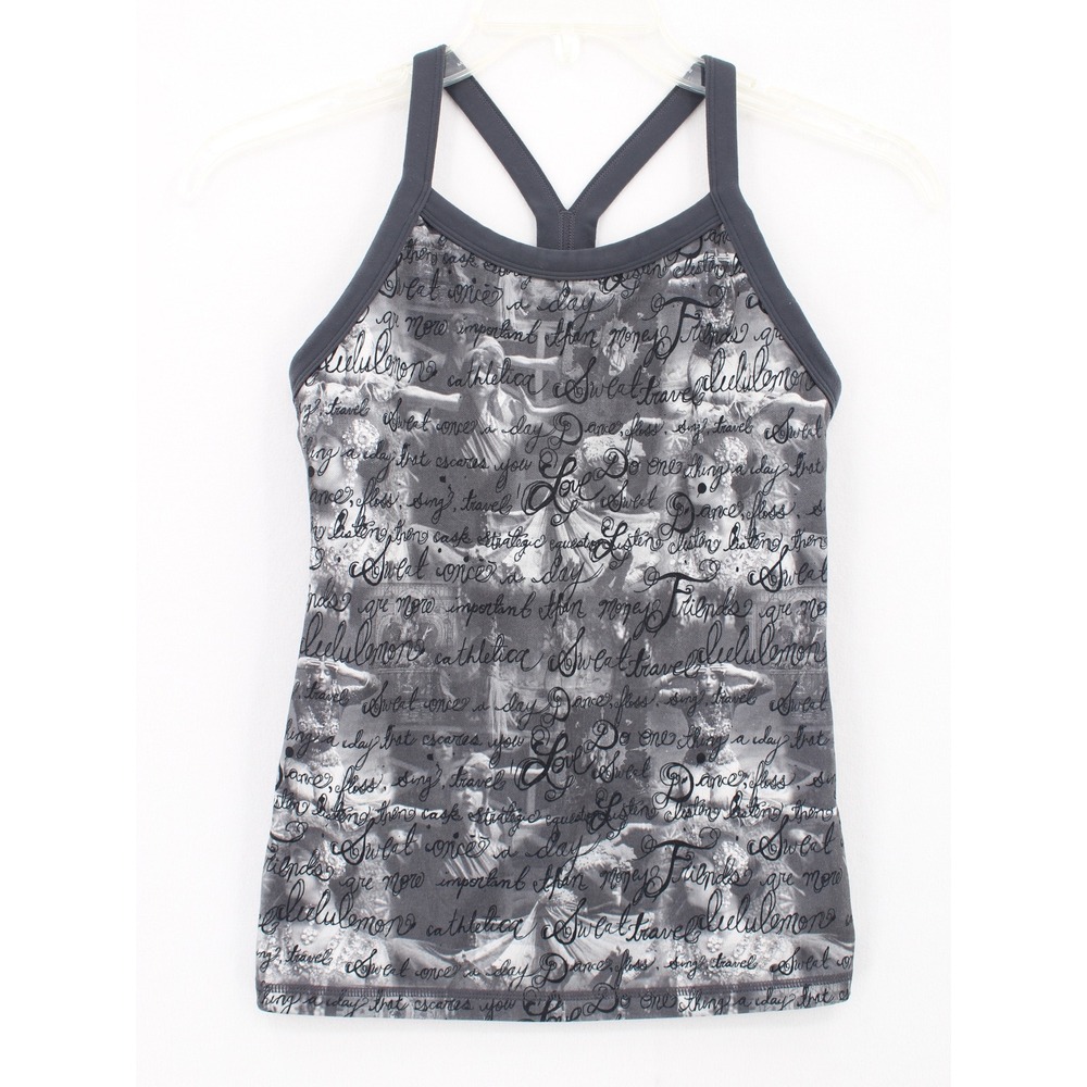 Lululemon Script Print Racerback Tank Top Size‎ 6 with Built-in Bra Sporty